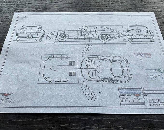 Jaguar E Type Coupe 1960 construction drawing ART work
