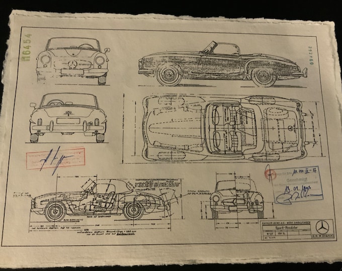 Mercedes W121 190SL Sport Roadster 1955-63 design drawing ART work