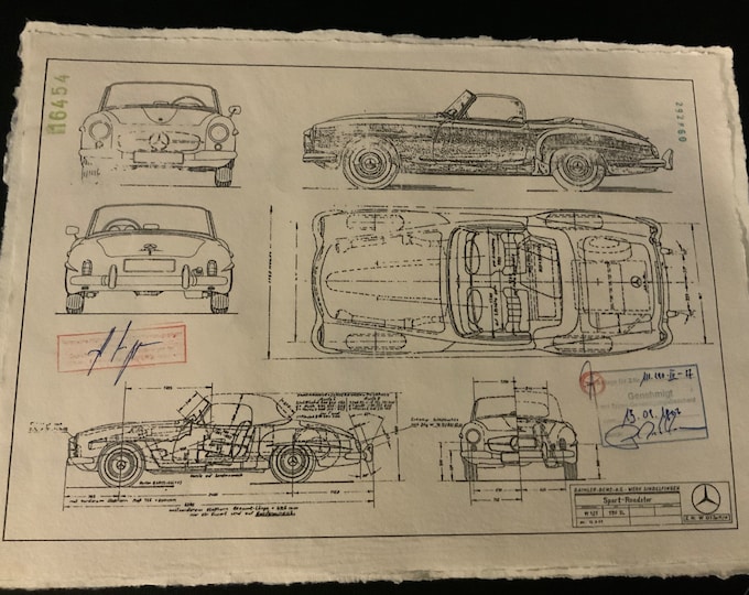 Mercedes W121 190SL Sport Roadster 1955-63 construction drawing ART work