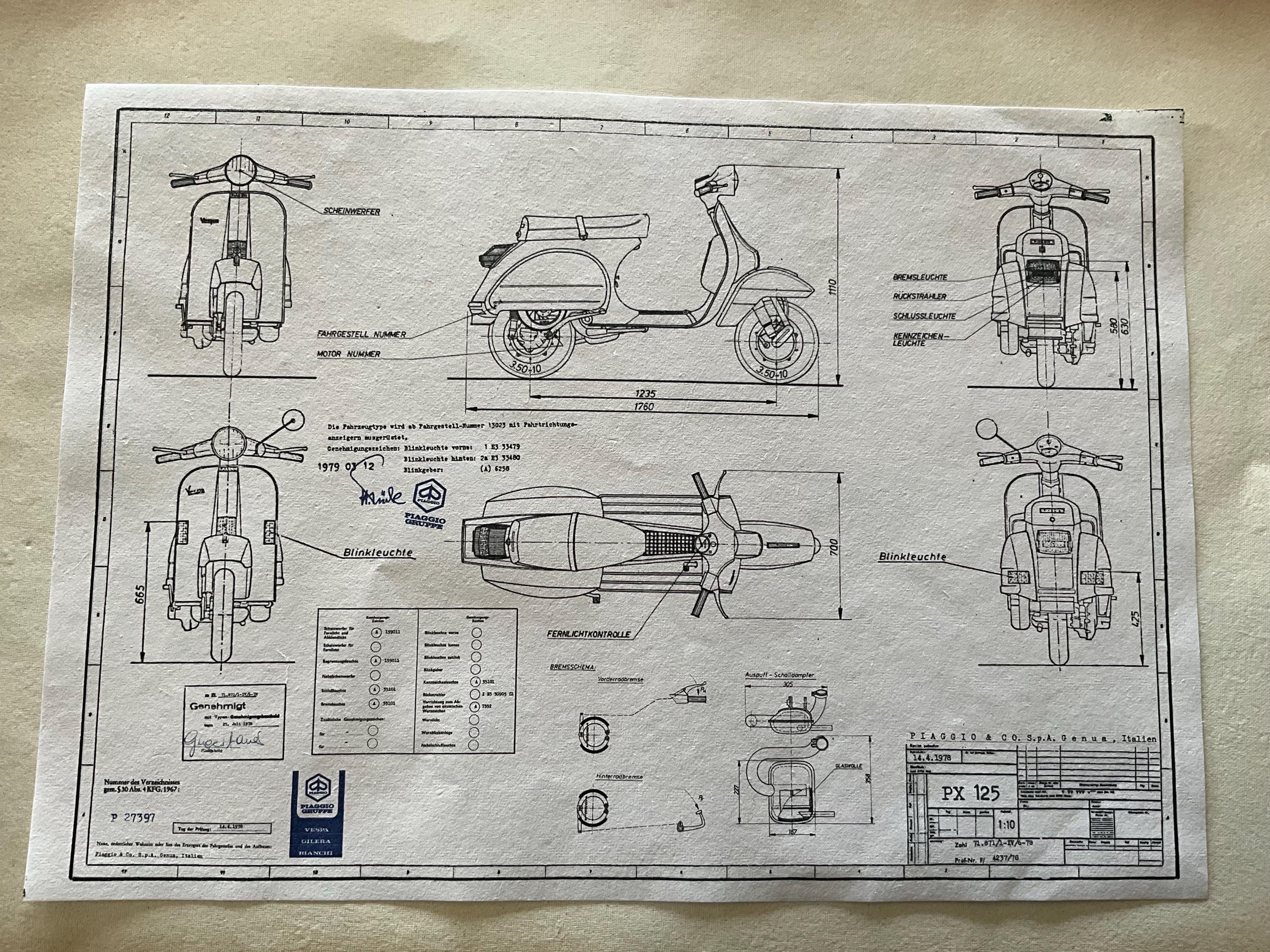 ベスパPX 125 1978 建設図面 アートワーク 設計図 - Etsy 日本