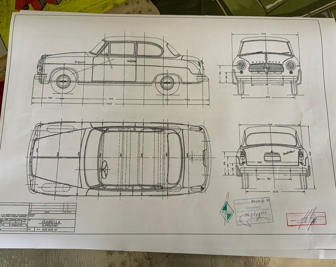 Borgward Isabella Limousine 1956 construction drawing ART work blueprint