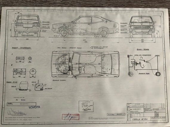 Toyota Corolla KE 35 A 1976 Construction Drawing ART Work Blueprint -   Canada