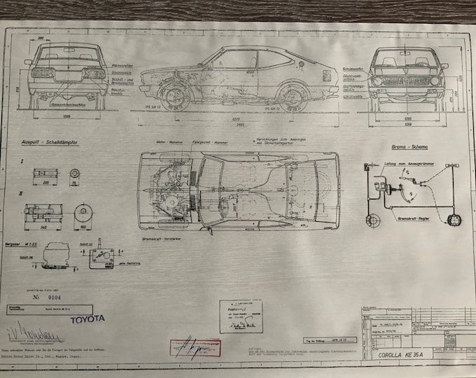Toyota Corolla KE 35 A 1976 construction drawing ART work blueprint