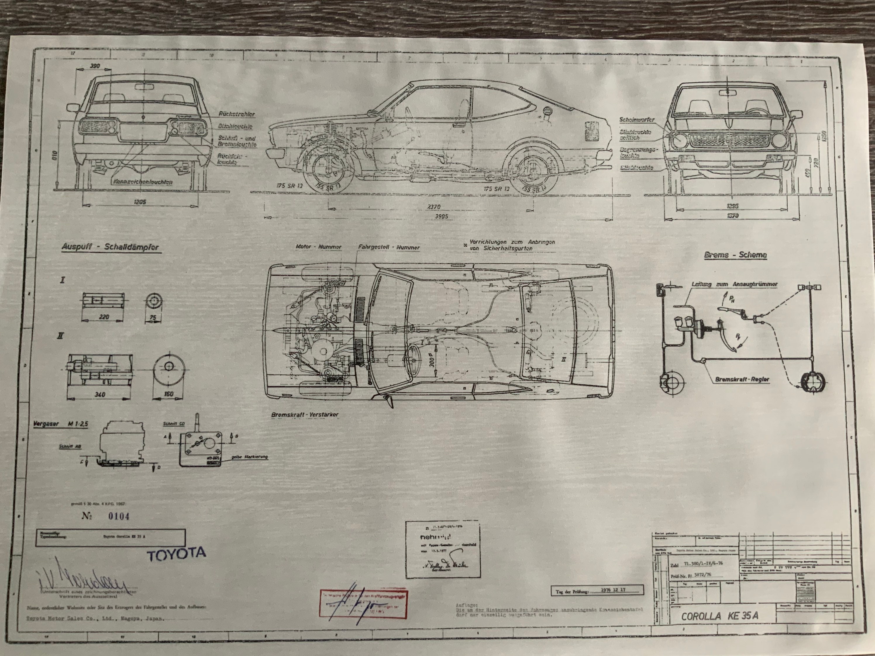 Toyota Corolla KE 35 A 1976 Construction Drawing ART Work Blueprint Etsy