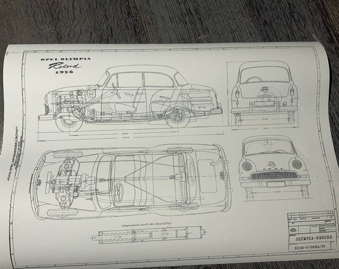 Opel Rekord 1956 construction drawing ART work blueprint