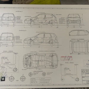 Opel Corsa B 2u4 door 1993 construction drawing ART work blueprint