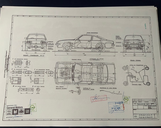 Opel Manta B GSI 20E 1977 construction drawing ART work