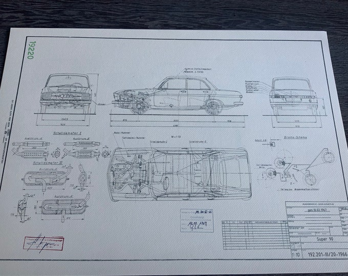 Audi Super 90 1966 construction drawing ART work blueprint