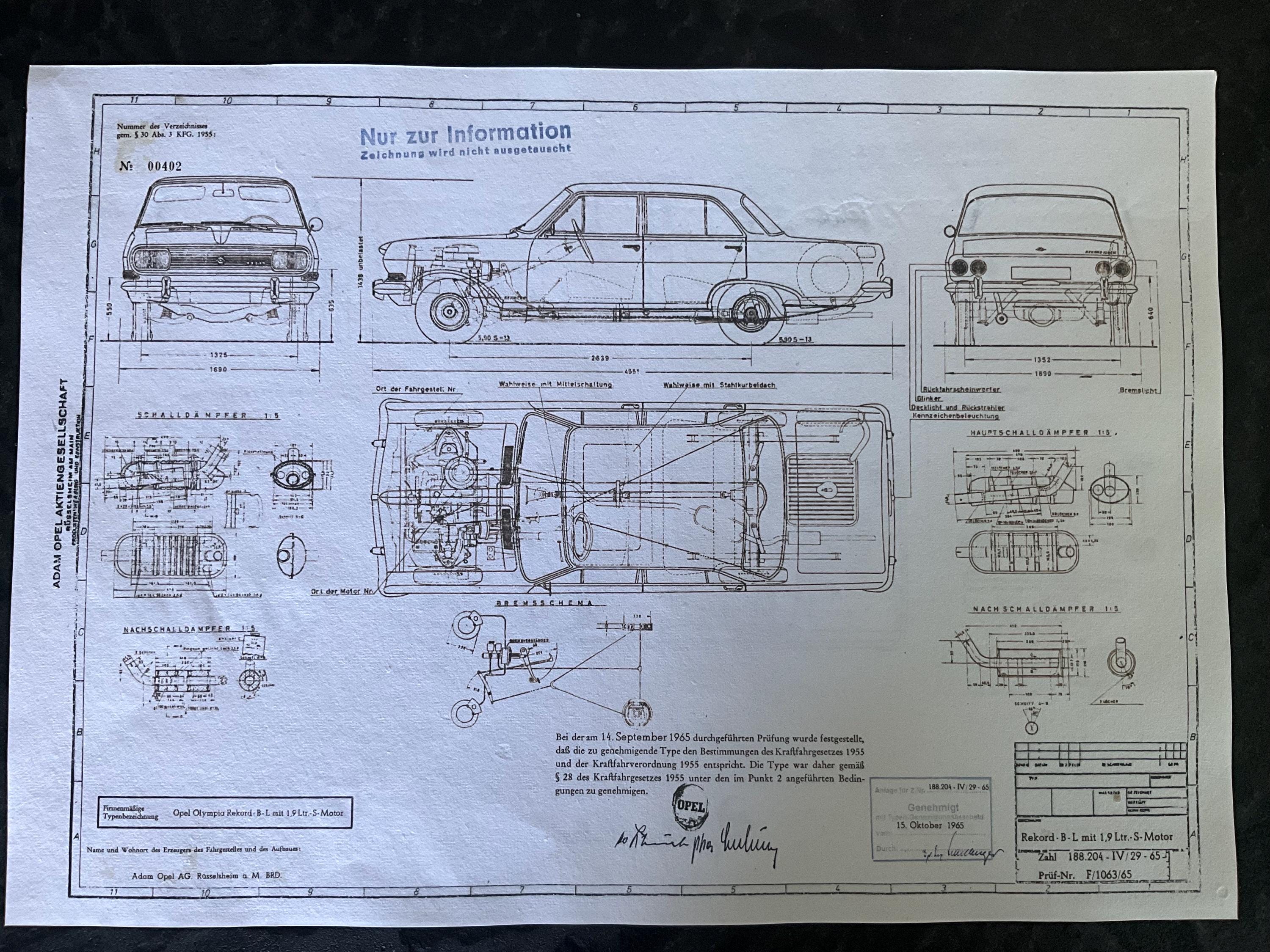 Opel Rekord B Limousine 1965 1.9 L Construction Drawing ART Work