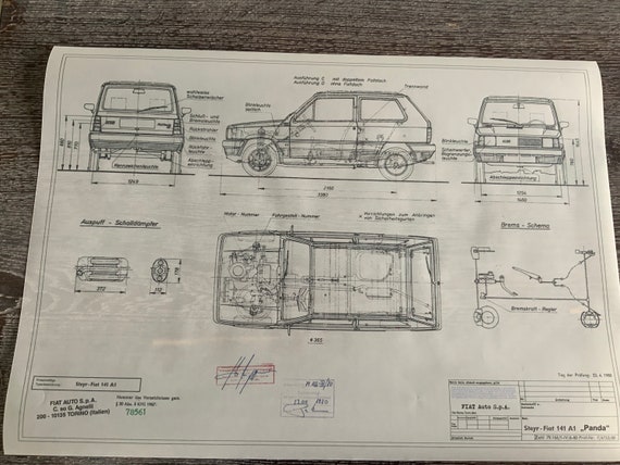 Fiat Panda 141 A1 1980 Construction Drawing Artwork - Etsy