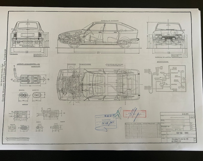 GX-GA gxs Citroen 1975 construction drawing ART work blueprint