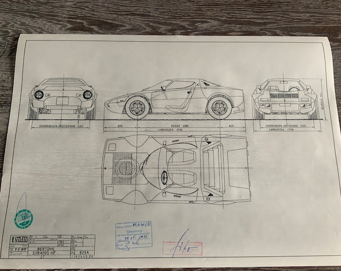 Lancia Stratos HF Bertone 1972 construction drawing ARTwork