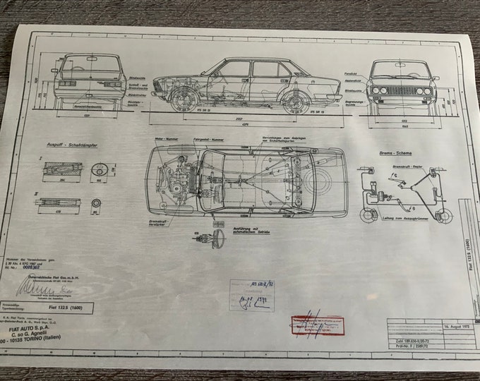 Fiat 132 S 1600 1972 design drawing ARTwork