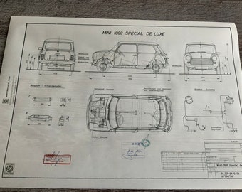 Mini 1000 Special de Luxe 1974 construction drawing ARTwork