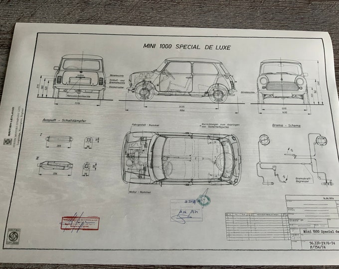 Mini 1000 Special de Luxe 1974 design drawing ARTwork