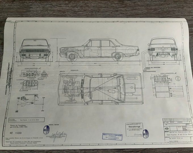 Kapitän A 2.5L 1964 design drawing ART work Opel