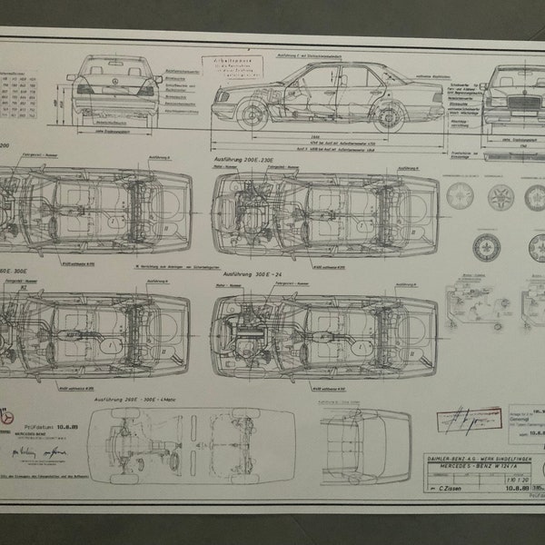 Mercedes W124 “MoPF 1” NFL 1989 sedan construction drawing ART work