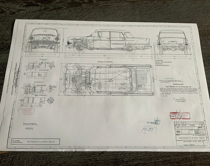 Kapitän P-L 2.5L Opel 1959 Automatic construction drawing ART work blueprint