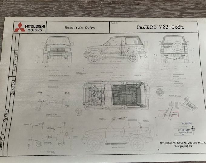 Mitsubishi Pajero V23 Softtop 1991 construction drawing ART work blueprint