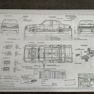 Ford Granada 2300 108HP 2-4 porte 1977 disegno costruttivo progetto ARTE
