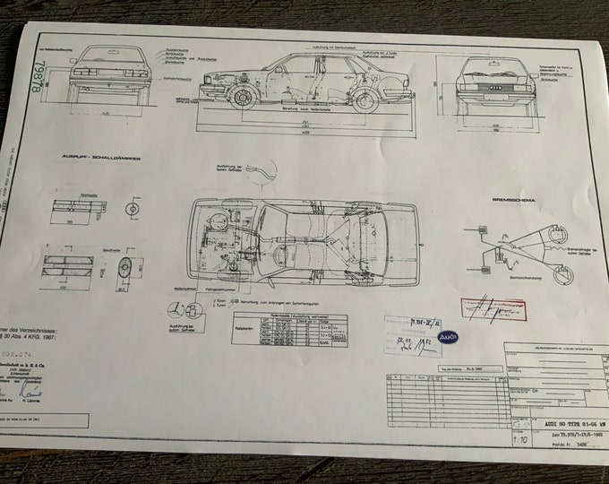 Audi 80 Type 81 66KW Engine DS 1982 Construction drawing ART work blueprint