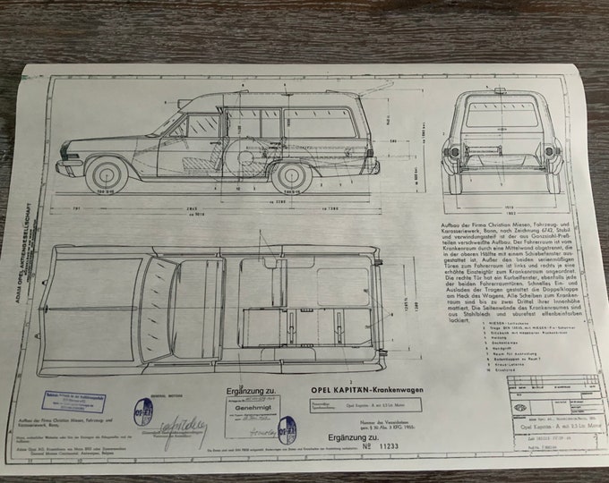 Captain A Ambulance Miesen 1964 Construction drawing ART work Opel