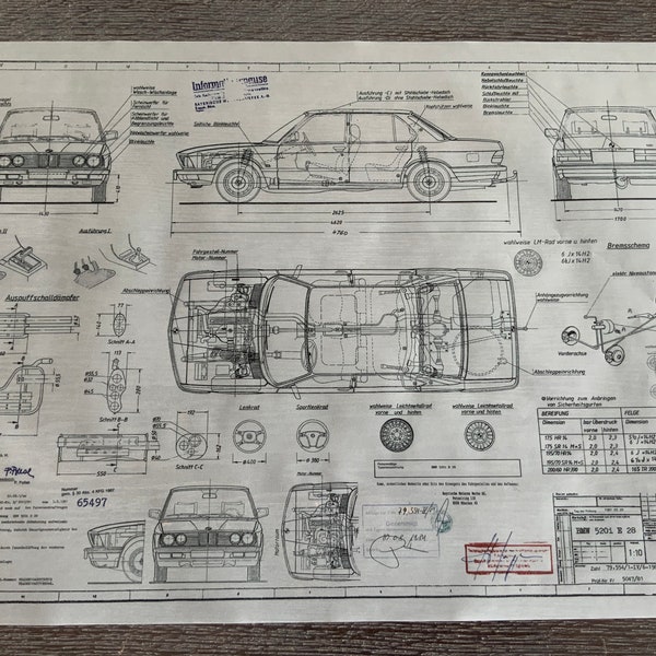 BMW E28   520i Änderung Front 1984 Konstruktionszeichnung ARTwork