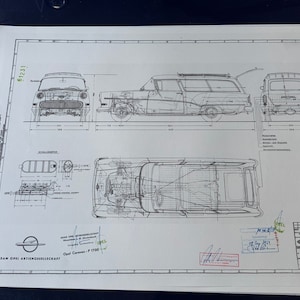 Opel Rekord Caravan P 1700 1959 construction drawing ART work