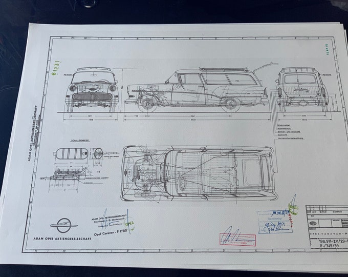 Opel Rekord Caravan P 1700 1959 construction drawing ART work
