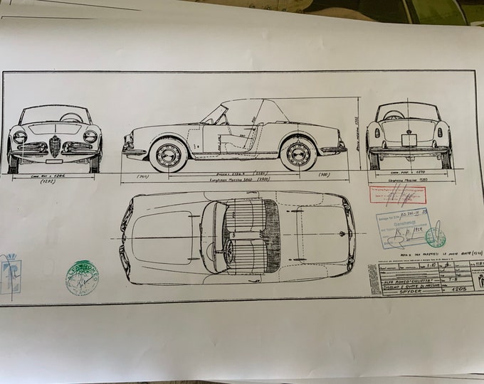 Alfa Romeo Giulietta Spyder 1959 construction drawing ART work blueprint