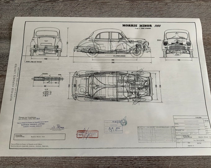 Morris Minor 1000 1956 construction drawing ARTwork