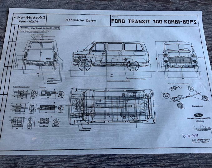 Ford Transit 100 Kombi 1971 60PS construction drawing ART work blueprint
