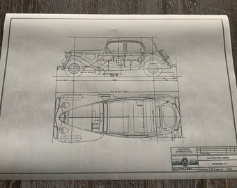 Citroën Traction Avant 11 1934 Dibujo de construcción Obra de arte Plano