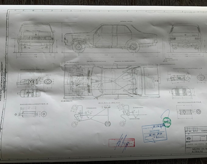 Opel Olympia Rekord C 2 & 4 doors 1966 construction drawing ART work blueprint