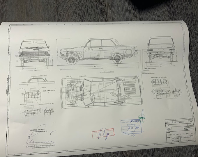 Opel Olympia Rekord R3 1964 construction drawing ART work blueprint