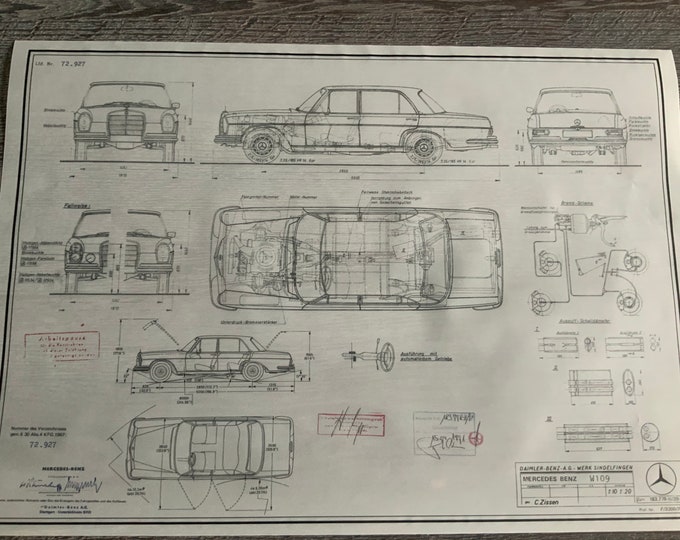 Mercedes W109 1971 construction drawing ART work blueprint