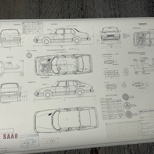 Saab 900 i 1986 construction drawing ART work Blueprint
