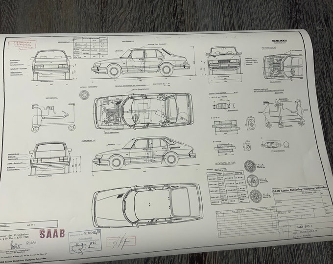 Saab 900 i 1986 construction drawing ART work blueprint