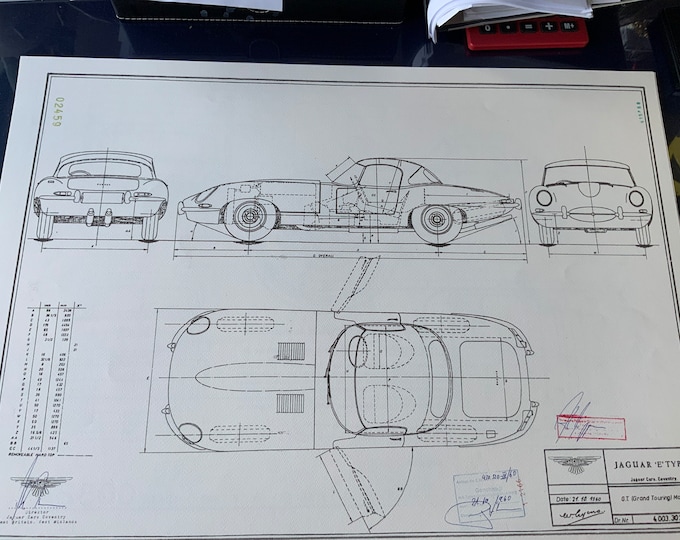 Jaguar E-Type Convertible 1960 Construction Drawing ART work Blueprint