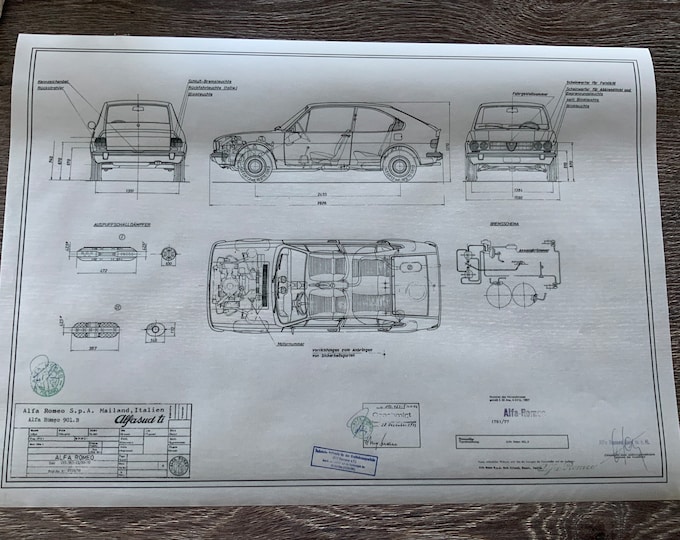 Alfa Romeo Alfasud 9o1 B 1972 construction drawing ART work