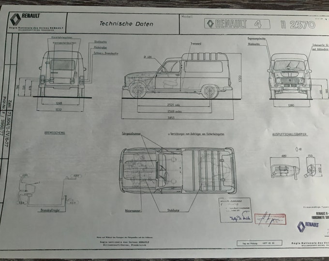 Renault R4 2370 Box Long 1977 construction drawing ART work blueprint