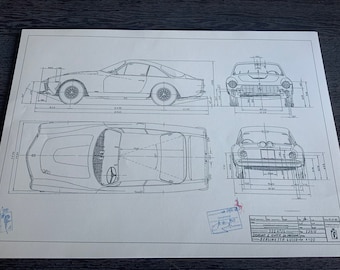 Ferrari 250 GT Berlinetta Lusso 1962 constructietekening KUNSTwerkblauwdruk