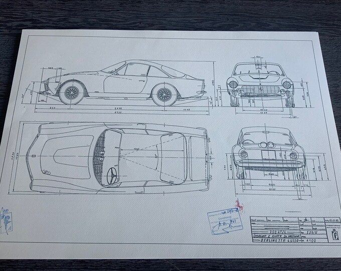 Ferrari 250 GT Berlinetta Lusso 1962 construction drawing ART work blueprint