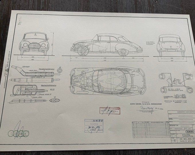 Auto Union 1000 S 1959 construction drawing ART work blueprint