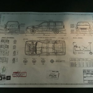 Dibujo de construcción de Opel Kadett E Caravan, plano de trabajo ARTE