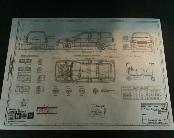 Opel Kadett E Caravan construction drawing ART work Blueprint