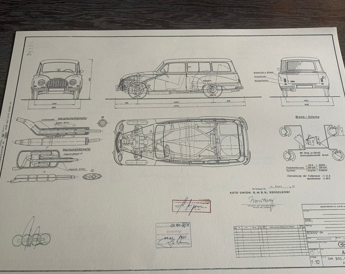 Auto Union 1000 U station wagon construction drawing ART work blueprint