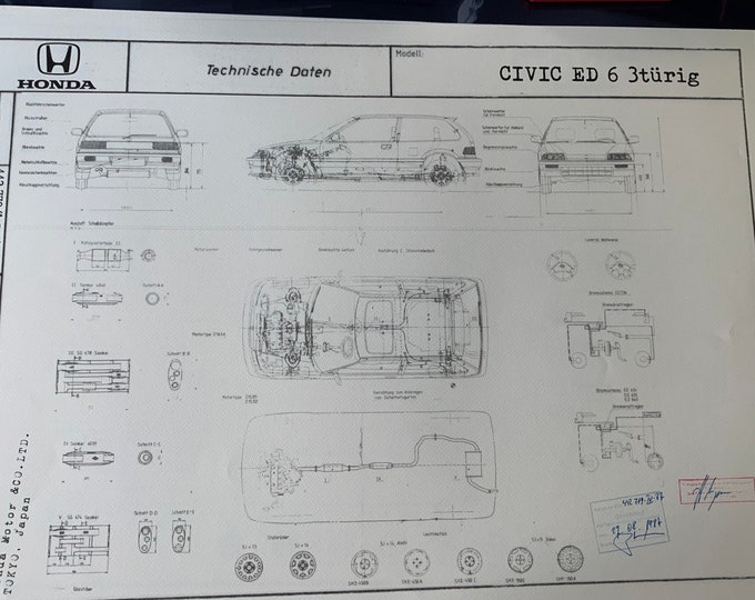 Honda Civic ED 6 1987 construction drawing ART work Blueprint