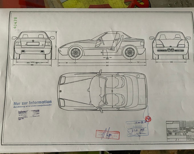 BMW Z1 1989 construction drawing ART work blueprint