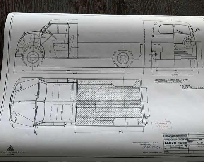 Lloyd LTK 600 Pick Up construction drawing ART work blueprint